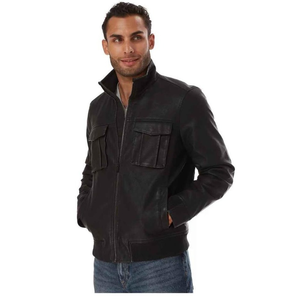 Apt 9 ~ Men's‎ Black Faux Leather Bomber Jacket Full Zip ~ 2XL ~ NWOT